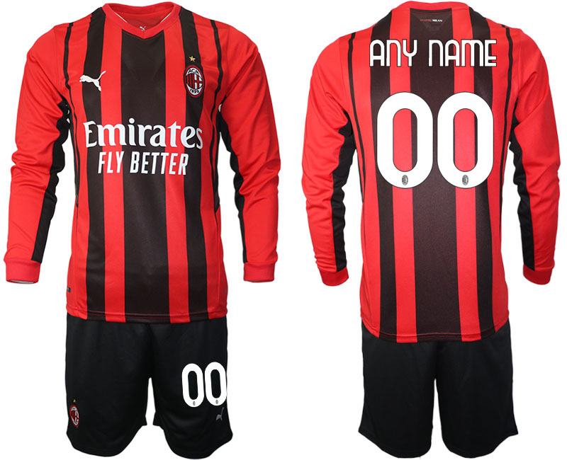 Cheap Men 2021-2022 Club Ac Milan home red Long Sleeve customized Soccer Jersey